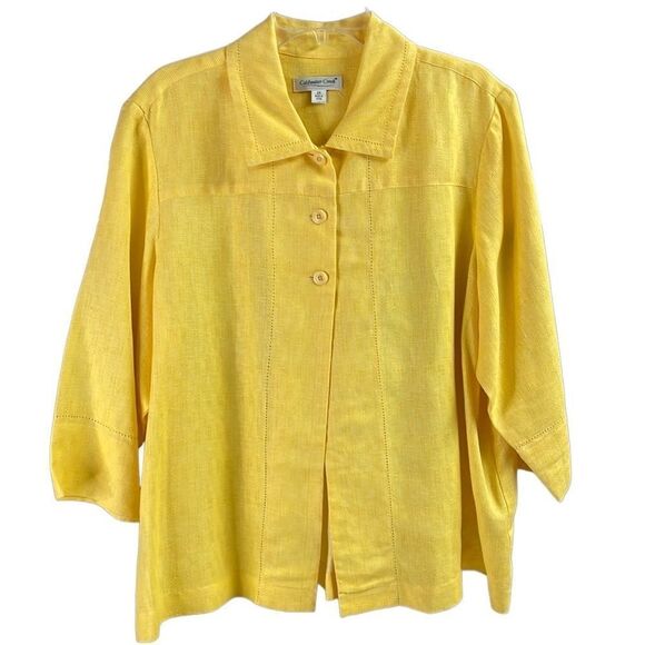 COLDWATER CREEK Plus Size Linen Blend 3 Button Cardigan Jacket Shirt 2X Yellow - Picture 1 of 7